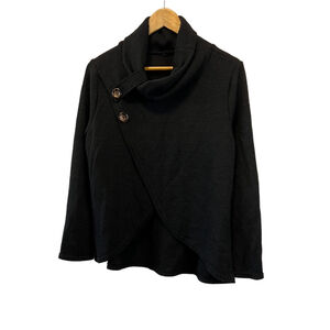 Black Funnel Neck Waffle Cropped Front Long Sleeve Pullover Lightweight Sweater